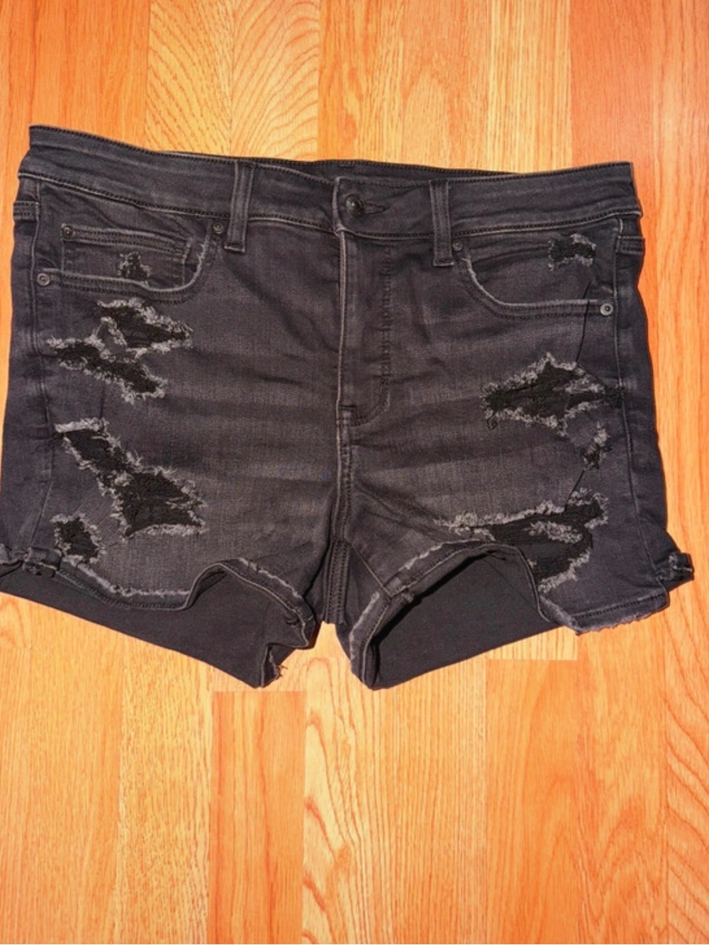 American Eagle Outfitters Black Distressed Denim Shorts